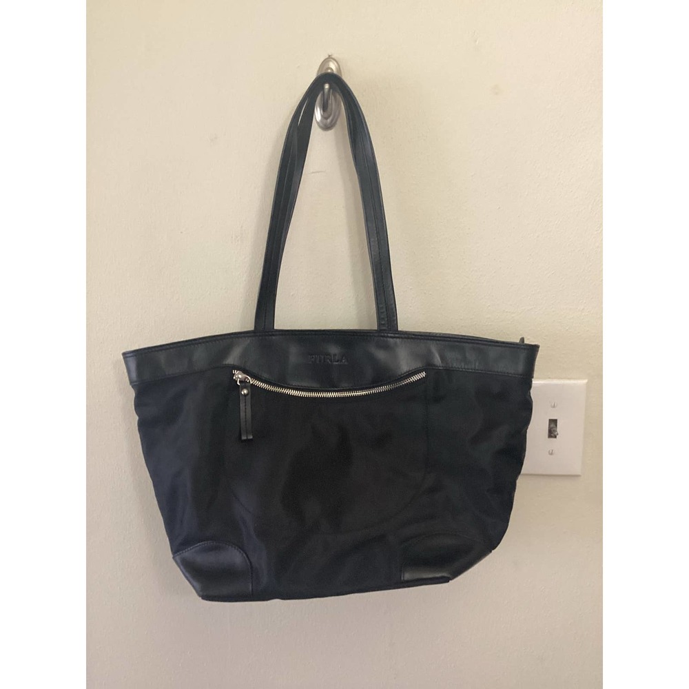 FURLA MADE IN ITALY BLACK BROWN LEATHER SMALL HAND BAG VINTAGE WOMENS LADIES